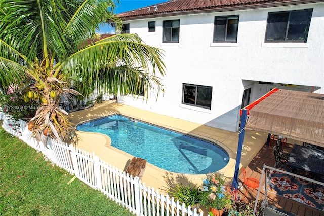 view of swimming pool with a patio