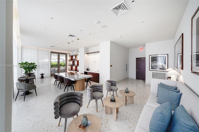 living room featuring french doors