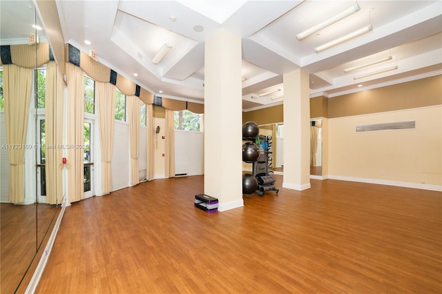 basement featuring light wood-style floors and baseboards