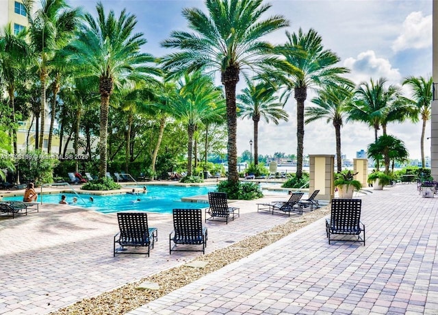 community pool with a patio area