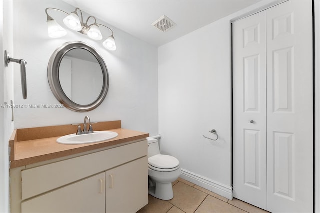 bathroom featuring toilet, tile patterned floors, and vanity