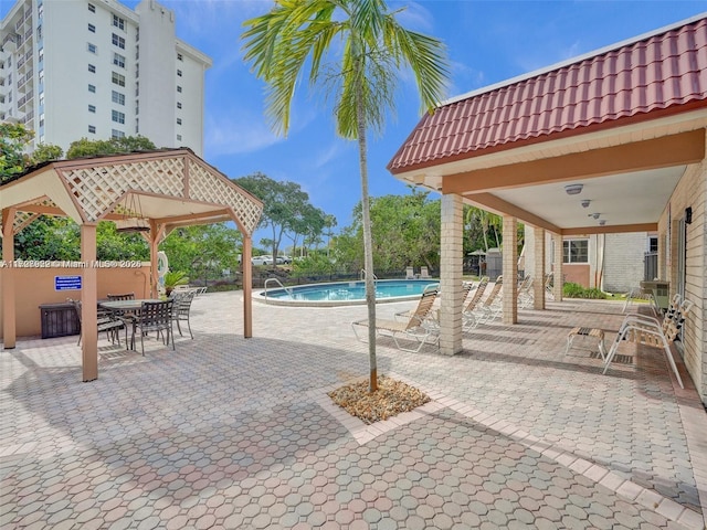 view of swimming pool featuring a patio