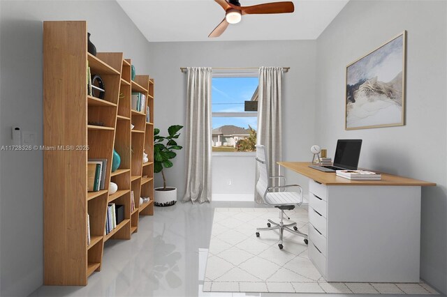 home office featuring ceiling fan