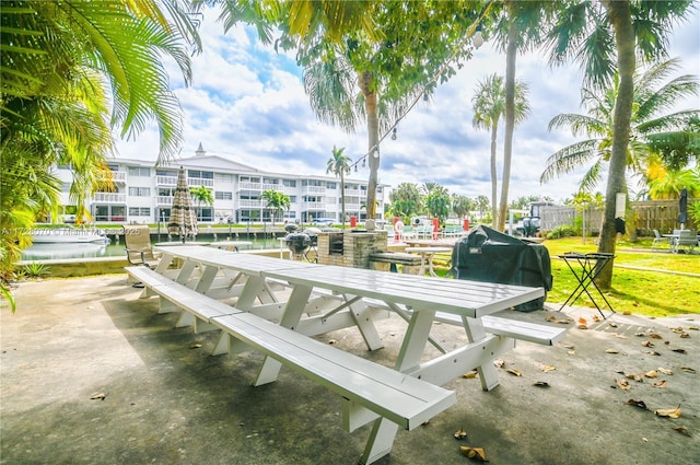 view of home's community with a water view