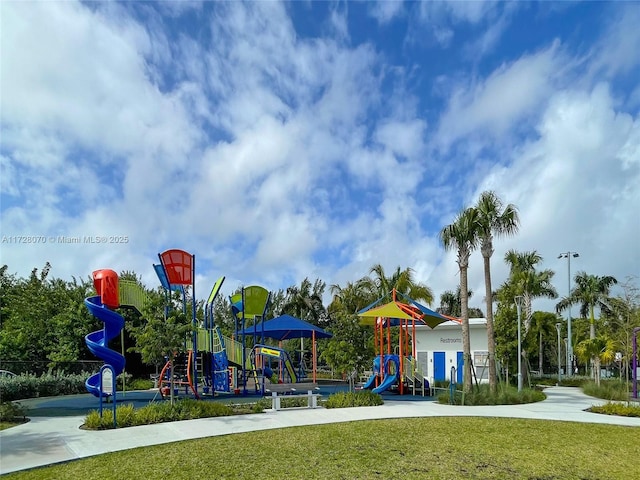 view of playground featuring a yard