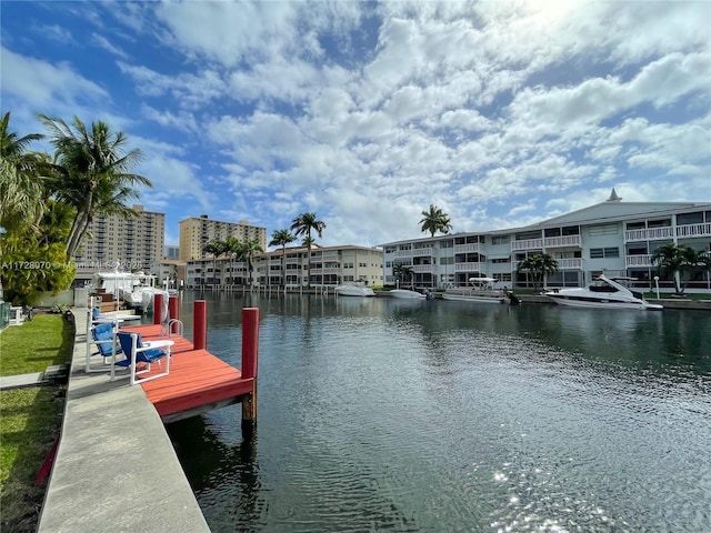 dock area with a water view