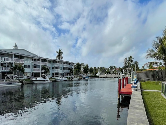 dock area featuring a water view