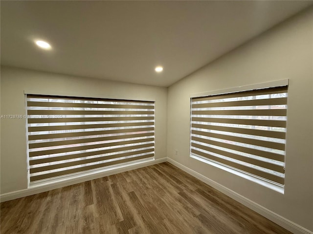 spare room featuring vaulted ceiling, plenty of natural light, and wood-type flooring