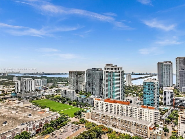 property's view of city featuring a water view