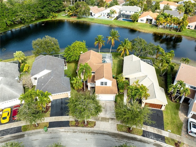 aerial view with a water view