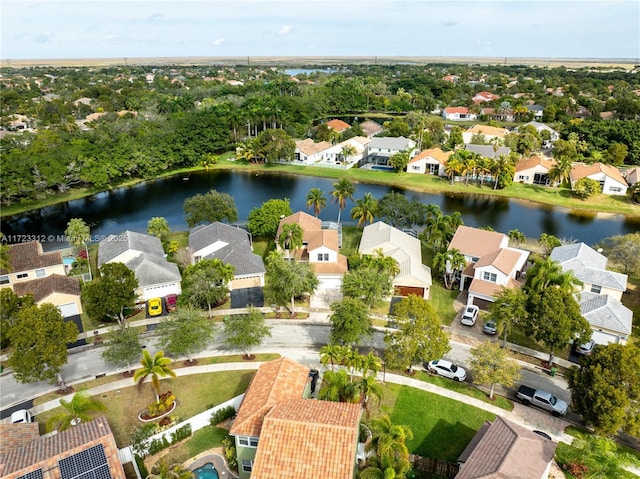 aerial view with a water view