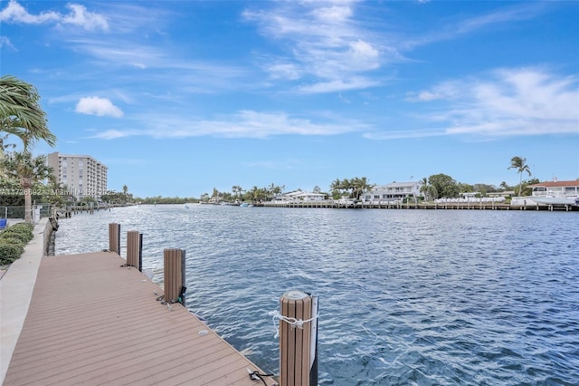 view of dock with a water view