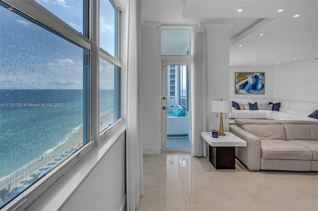 interior space featuring marble finish floor and recessed lighting