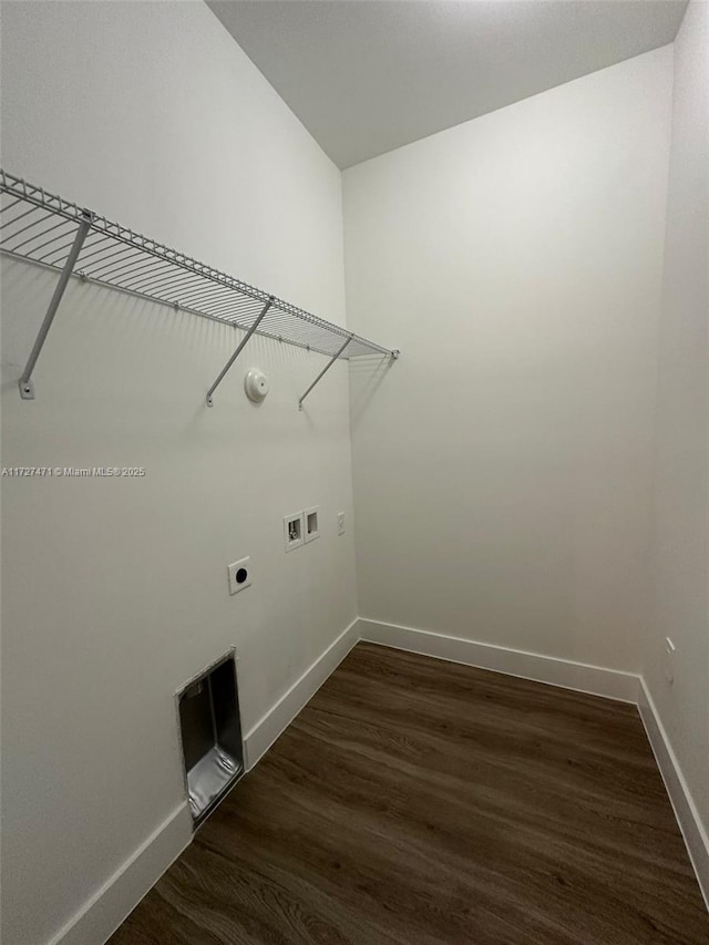 laundry room with washer hookup, dark hardwood / wood-style floors, and electric dryer hookup