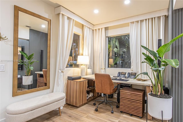 office area featuring light hardwood / wood-style flooring