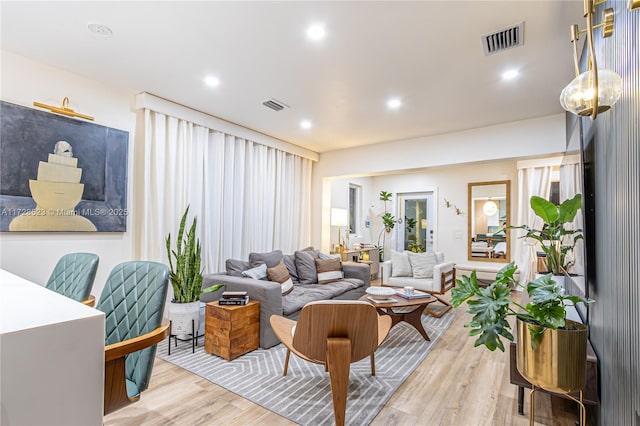 living room featuring light wood-type flooring