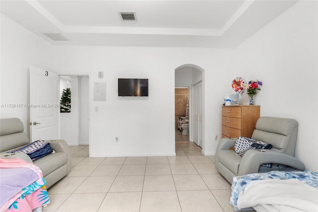 living room featuring light tile patterned floors