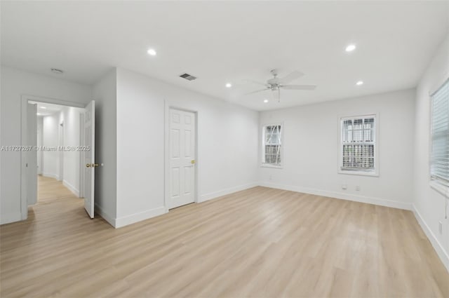 299 S Biscayne River Dr, Miami, FL 33169 - empty room with light wood-style flooring, recessed lighting, a ceiling fan, and baseboards