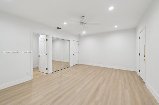 299 S Biscayne River Dr, Miami, FL 33169 - unfurnished bedroom featuring recessed lighting, light wood-style flooring, baseboards, and ceiling fan