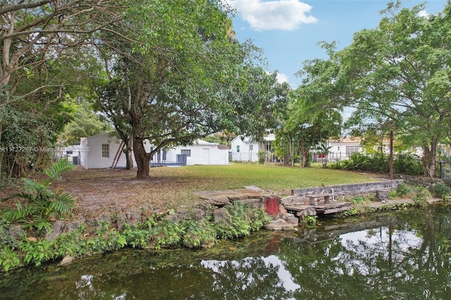 view of yard with a water view