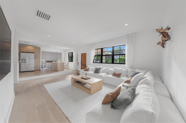 living room with light wood-type flooring