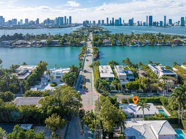 aerial view with a water view