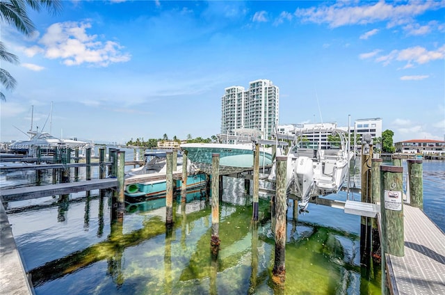 dock area featuring a water view