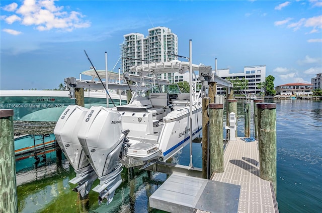 view of dock with a water view