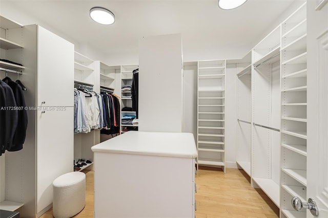 spacious closet featuring light hardwood / wood-style floors