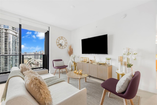 living room with expansive windows