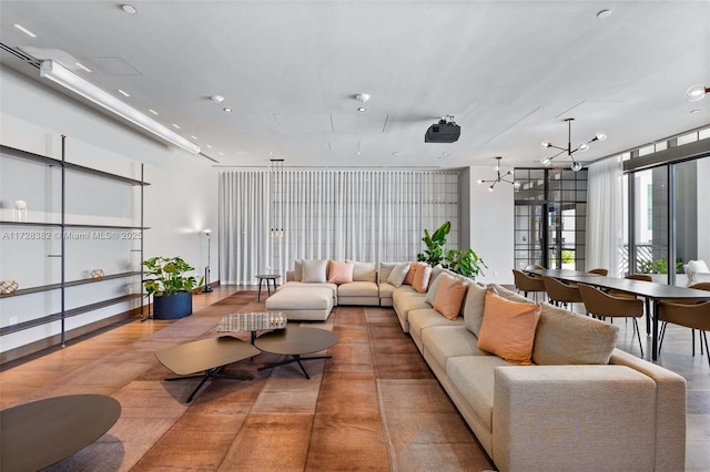 living room with a notable chandelier