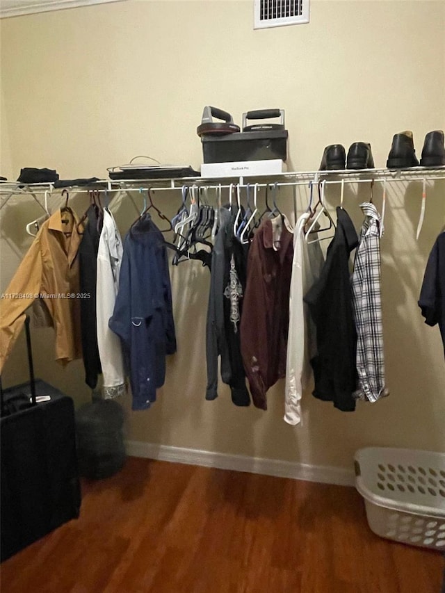 spacious closet with hardwood / wood-style flooring