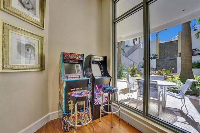 playroom with hardwood / wood-style flooring and a wealth of natural light