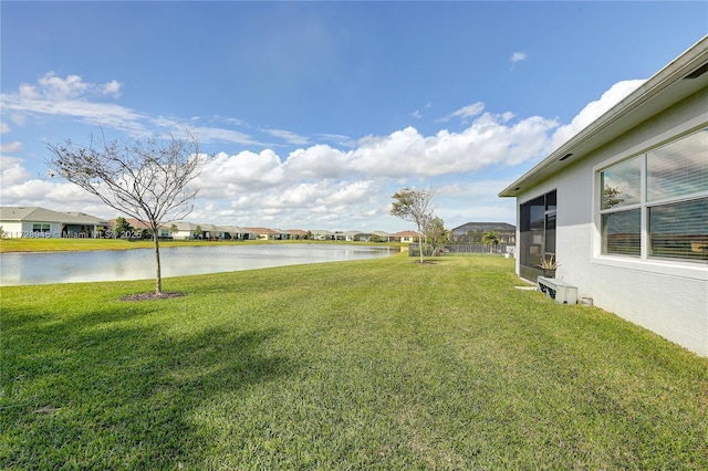 view of yard with a water view