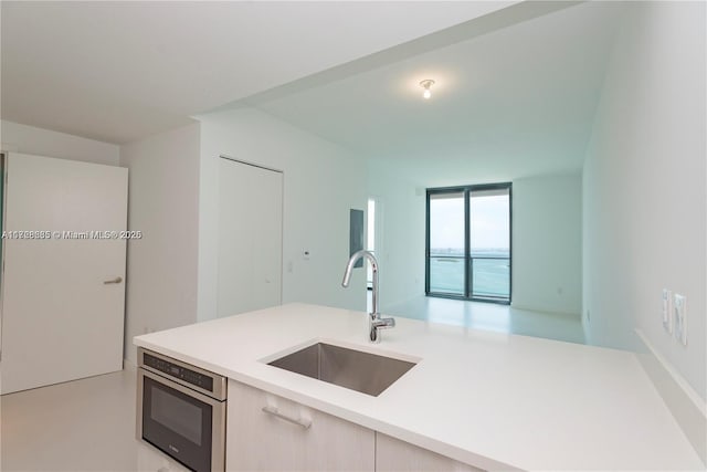 kitchen with sink, wall oven, and expansive windows