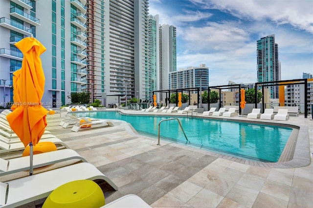 view of pool featuring a patio