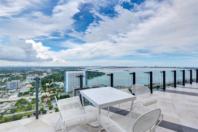 view of patio / terrace featuring a water view