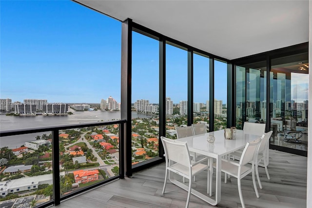 unfurnished sunroom with a water view and plenty of natural light