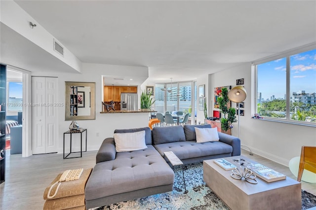 living room featuring light hardwood / wood-style flooring