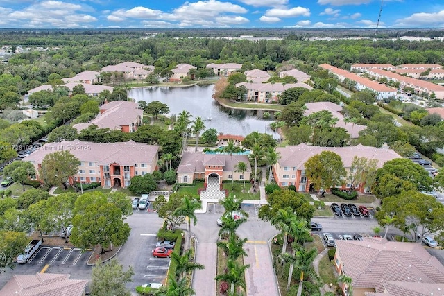 aerial view featuring a water view