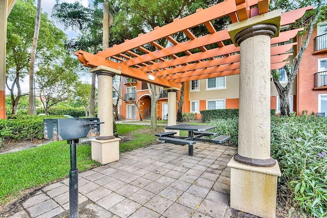 view of patio / terrace featuring a pergola