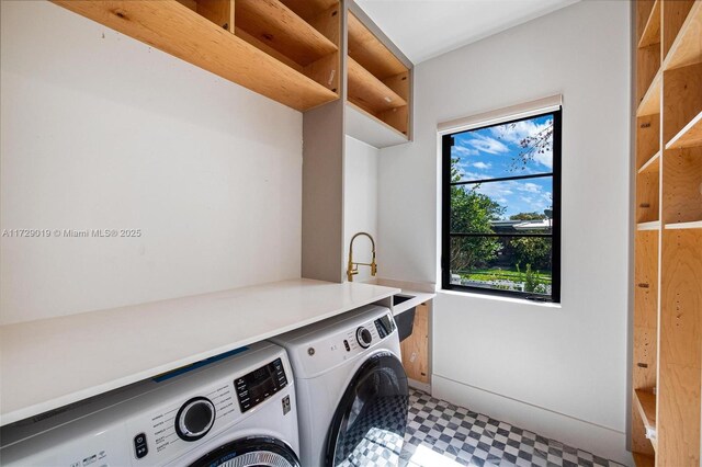 11001 SW 74th Ave, Pinecrest, FL 33156 - washroom featuring independent washer and dryer and tile patterned floors