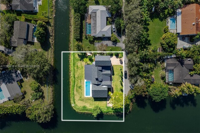 11001 SW 74th Ave, Pinecrest, FL 33156 - aerial view of residential area featuring property boundaries highlighted and a nearby body of water