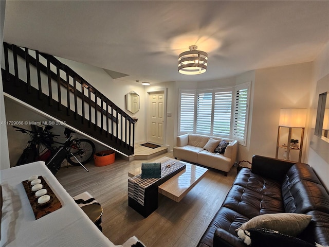 living room with hardwood / wood-style flooring