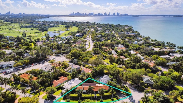 drone / aerial view with a water view and a city view