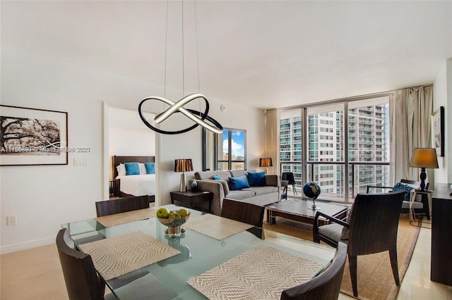 dining area with expansive windows