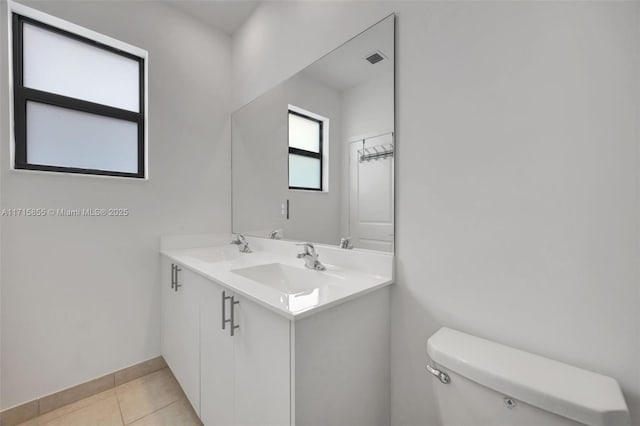 bathroom featuring toilet, vanity, and tile patterned flooring