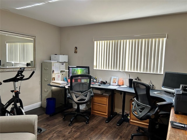 home office featuring dark wood-type flooring