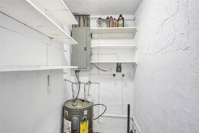 interior space featuring electric panel and water heater