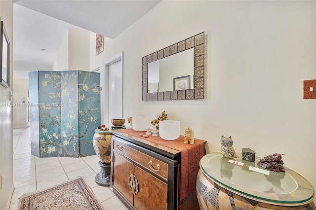 bathroom with vanity and tile patterned flooring